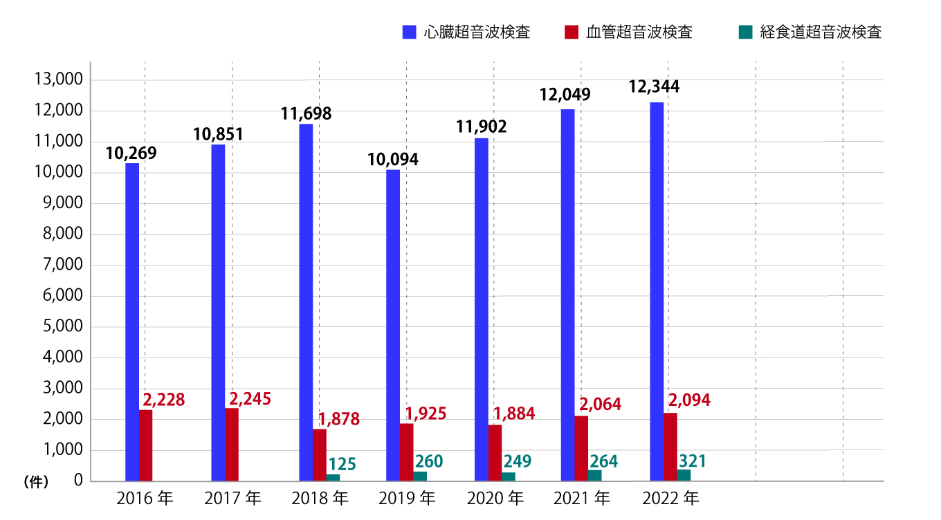 心臓・血管超音波検査　検査数のグラフ